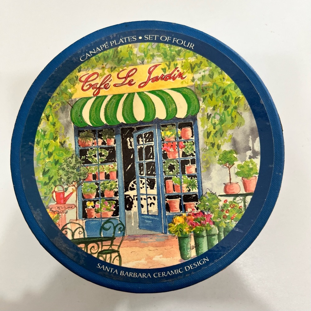 Santa Barbara Ceramic Design Cafe Le Jardin Canape Plates Set of 4 French Theme - Picture 4 of 12